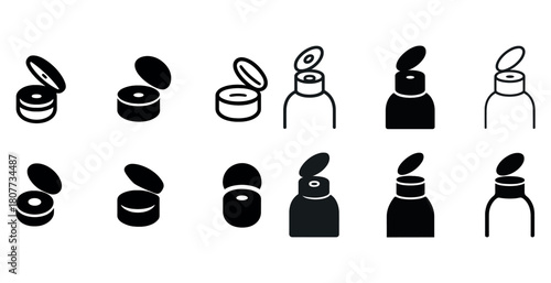 Minimalist icon set of containers with flip lids