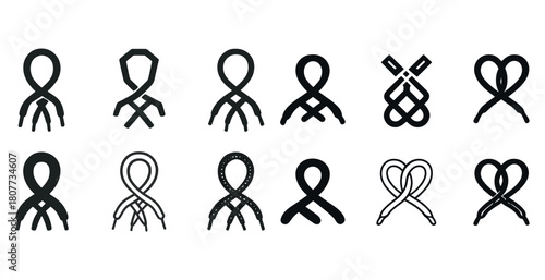 Set of black knot icons with various shapes and designs