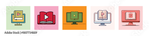 Online education video tutorial book digital learning course presentation laptop e-book virtual classroom