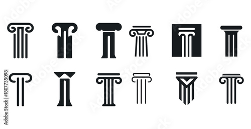 Variety of architectural column designs in icon set