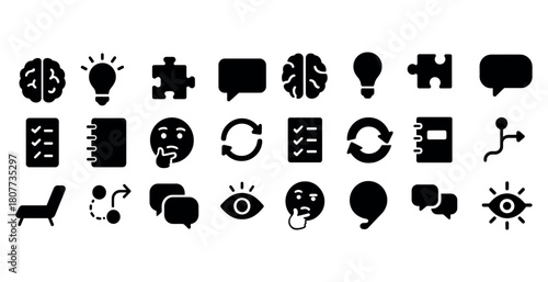 Set of black and white icons for critical thinking and problem solving