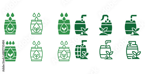 Green eco-friendly water and plant icons set
