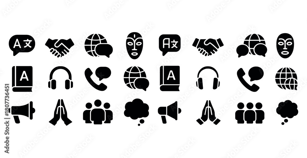 Fototapeta premium Communication icons: global, translation, networking, communication tools
