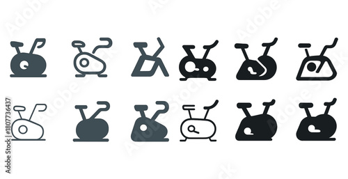 Collection of exercise bike icons in various designs