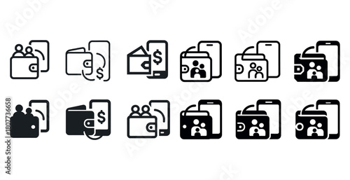 Wallet and mobile payment icons: finance, e-wallet, and money transfer symbols