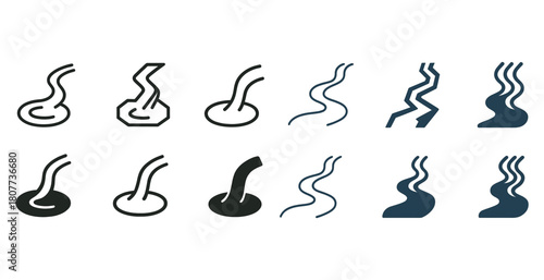 Hair follicle icons collection: outline and solid styles