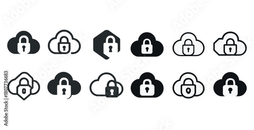 Cloud security icons: locks and clouds symbolizing data protection