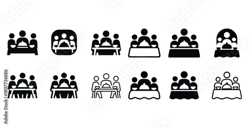 Collection of table meeting icons with diverse designs and styles