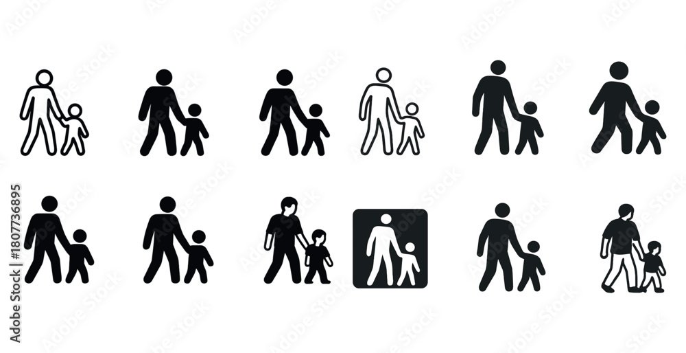 Naklejka premium Variety of pedestrian and child icons in different styles