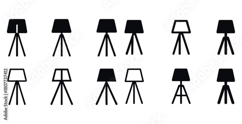 Minimalist black tripod table lamp silhouettes - set of twelve designs