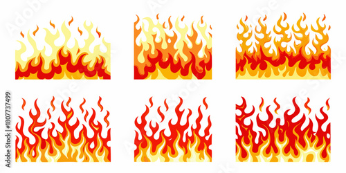 Cartoon fire flames set vector illustration isolated on white background