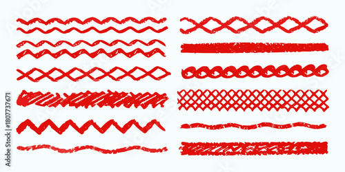 Hand drawn red borders and dividers decorative elements for design projects