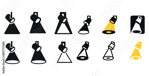 Collection of spotlight icons with various designs and yellow accents