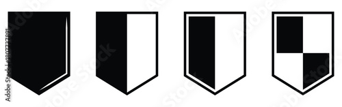 Graphical safety vector icons on white background. Set of isolated shield graphical icons. Dark black isolated modern Shield icon set on white background. EPS 10. 