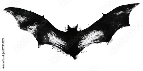 Artistic black bat silhouette with grunge ink splatter effect.