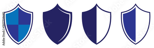 Isolated blue modern vector shield icons. Protection security shield icons set. Shield emblem silhouette icons. EPS 10. 