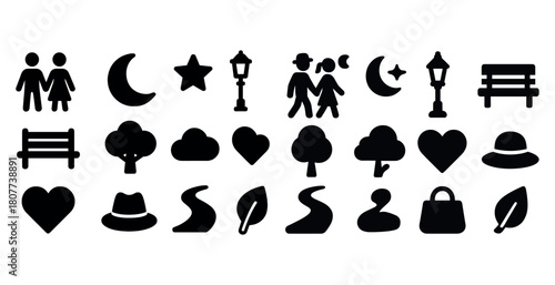 Silhouette icons of nature, relationships, and everyday objects