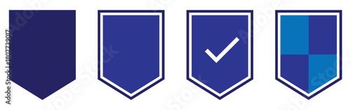 Protection security shield icons set. Isolated blue modern vector shield icons. Shield emblem silhouette icons. EPS 10. 