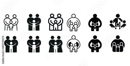 Varied family icons depicting diverse parenting styles and structures
