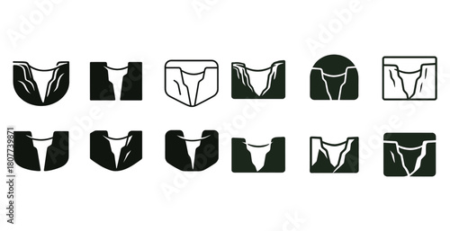 Set of black and white suit collar icons in various styles and designs