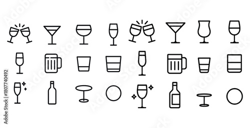 Elegant line art collection of various drinkware icons