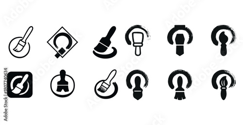 Paint brush icon set with artistic design elements