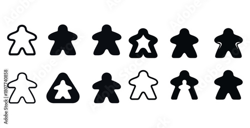 Black and white meeple icons in various shapes and outlines