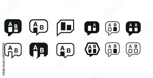 Set of a/b testing icons in speech bubble designs on a white background