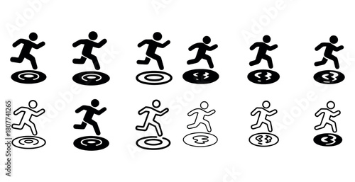 Running stick figures with variations in style and movement pose
