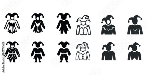 Set of twelve jester silhouettes in various styles