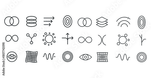 Abstract icon set with geometric and symbolic designs