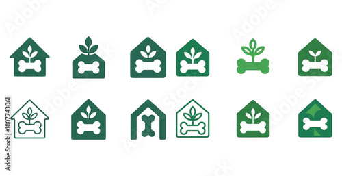 Green pet care icons: eco-friendly design with plant and bone symbols