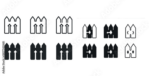 Set of arrow line icons depicting various directions and shapes