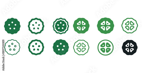 Diverse okra slice icons in green and black