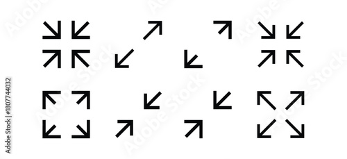 Fullscreen vector Icon with Arrows. Expand Maximize and minimize signs for Screen
