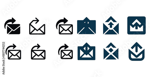 Variety of email reply and send icons in black and blue