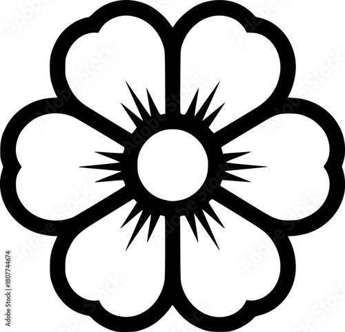 simple floral silhouette with rounded petals and circular center, minimalist design
