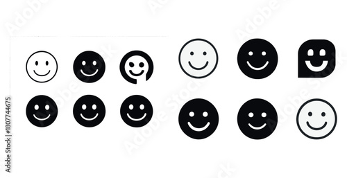 Various smiley face icons in black and white