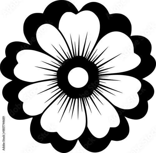 simple floral silhouette with rounded petals and circular center, minimalist design