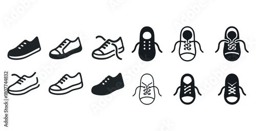 Vector icons of sneakers in various styles and outlines