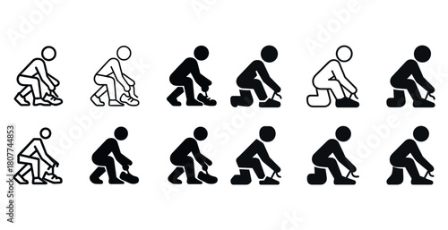Silhouette sequence of person tying shoes in various positions