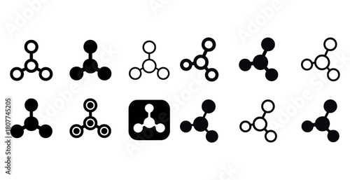 Collection of minimal atom molecule icons in various styles