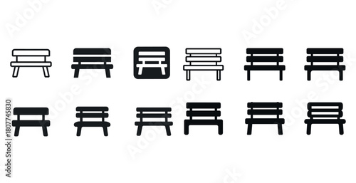 Set of simple bench icons in various styles and designs