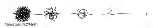 Complex line and Complicated way. Idea thinking process concept. Messy ball becomes a straight line concept.