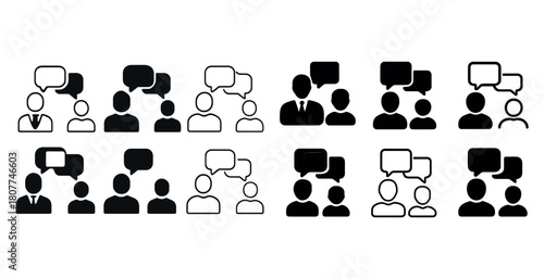Communication icons set: speech bubbles with people in various styles