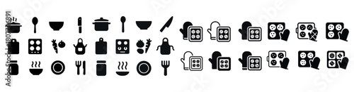 Minimalist kitchen utensils and appliances icons collection