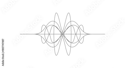 Abstract illustration of multiple wave functions overlapping, creating a symmetrical pattern around a central axis.