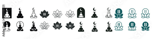 Meditation and yoga symbols with lotus and moon motifs