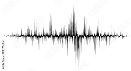 A black and white abstract sound wave or seismic activity graph on a white background.