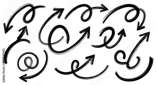 Collection of hand-drawn black arrows pointing in different directions.